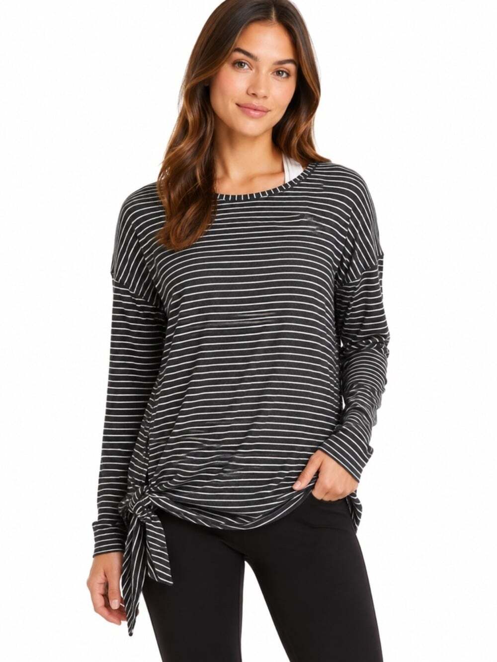 Lululemon To the Point Shirt L Striped Long Sleeve Asymmetrical Hem Stretch Top